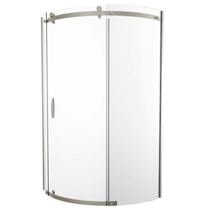 lot 188 image: Delta 38 in. W x 72 in. H Round Sliding Frameless Corner Shower Enclosure in Stainless with Clear Glass