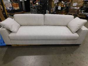 lot 16 image: Poly and Bark Capri 99 in. Square Arm 3-Seater Sofa in Bright Ash