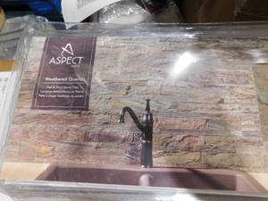 lot 66 image: (16) Aspect 23.6 in. x 5.9 in. Weathered Quartz Peel and Stick Stone Decorative Tile Backsplash