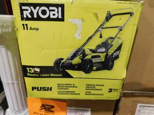 lot 138 image: RYOBI 13 in. 11 Amp Corded Electric Walk Behind Push Lawn Mower