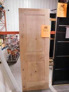 lot 155 image: Krosswood Doors 28 in. x 80 in. Rustic Knotty Alder 2-Panel Square Top Solid Wood Stainable Interior Door Slab