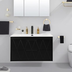 lot 38 image: 30 in. W x 18.1 in. D x 18.1 in. H Single Sink Bath Vanity in Black with White Ceramic Top and Drain Faucet Set