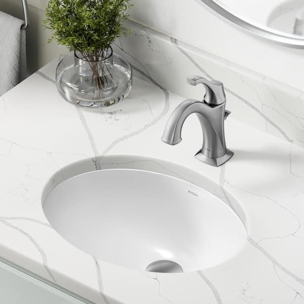 lot 37 image: KRAUS Elavo 16.8 in. Oval Undermount Bathroom Sink in White Vitreous China with Overflow Drain