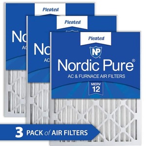 lot 81 image: Nordic Pure 16 in. x 25 in. x 2 in. Allergen Pleated Furnace Air Filter MERV 12 (3-Pack)