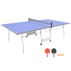 Siavonce 9 ft. Blue Table Tennis Table Foldable and Ping Pong Table Set for Indoor and Outdoor Games w/Net, 2 Paddles and 3 Balls