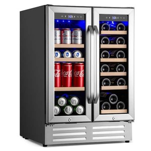 Hooure Dual Zone 24 in.18-Bottle Wine and 88-Can Built-In and Freestanding Beverage Cooler, Stainless Steel