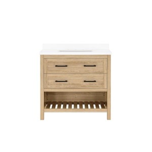 lot 89 image: Home Decorators Collection Autumn 36 in. Single Sink Weathered Tan Bath Vanity with White Engineered Stone Top (Assembled)