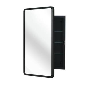 lot 92 image: 16 in. W x 24 in. H Black Rectangular Iron Wall Mount or Recessed Medicine Cabinet with Mirror