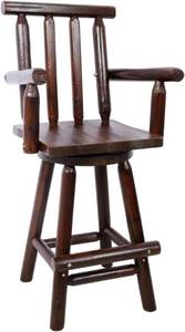 lot 93 image: Rustic Bar Stool - Fir Wood Construction, Chair with Footrest,Wide Armrest, Rustic Kitchen Stool, Tall Bistro Chair for Dining Room, Restaurant, Pub, 4-Foot,Brown Color