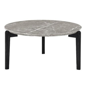 lot 94 image: Tenleaf 36 in. Black and Gray Solid Wood Round Outdoor Coffee Table with Imitation Marble Tabletop