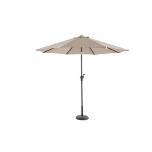lot 102 image: Hampton Bay 9 ft. Aluminum Market Crank and Tilt Patio Umbrella in Riverbed Tan