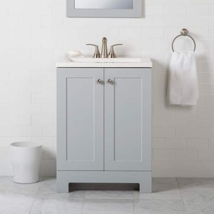 lot 113 image: 25 in. Single Sink Pearl Gray Bath Vanity with White Cultured Marble Top (Assembled)