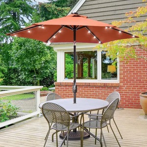 lot 135 image: JOYESERY 7.5 ft. Solar LED Patio Umbrellas With Solar Lights and Tilt Button Market Umbrellas, Orange