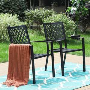 lot 138 image: PHI VILLA Black Stackable Elegant Metal Patio Outdoor Dining Chair (2-Pack)