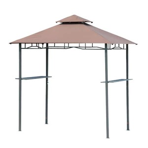 lot 153 image: Outsunny 5 ft. x 8 ft. Beige Patio Double-tier BBQ Grill Canopy Tent with Flame Retardant Cover Work Surface & Stylish Utility