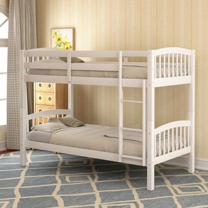 lot 154 image: Harper & Bright Designs White Twin over Twin Wood Bunk Bed with Ladder, Divided into 2 Separate Beds