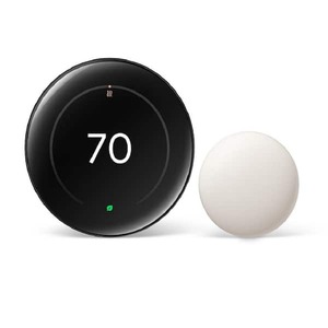 lot 173 image: Google Nest Learning Thermostat (4th Gen) with Nest Temperature Sensor (2nd Gen) - Polished Obsidian