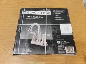 lot 43 image: Glacier Bay Oswell 4 in. Centerset Double Handle High-Arc Bathroom Faucet in Brushed Nickel