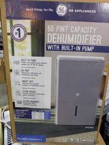 lot 9 image: GE 50-Pint Dehumidifier with Built-in Pump for Basement, Garage or Wet Rooms up to 4500 sq. ft. in Grey, ENERGY STAR