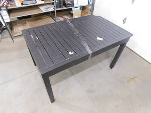 lot 96 image: Tenleaf Dark Brown Rectangular Aluminum 29.50 in. Height Outdoor Dining Table with 53 in.- 106 in. Adjustable Desktop