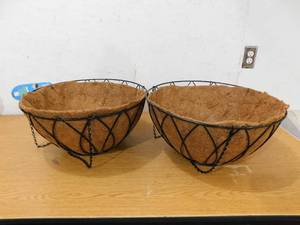lot 164 image: (2) Pride Garden Products 20 in. Plant Fiber Devon Hanging Basket with AquaSav Coconut Fiber Liner