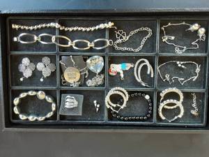 lot 25 image: Lot Of Assorted Silvertone & Rhinestone Jewelry