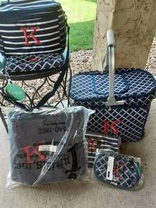 6-Piece Picnic Set: Large Cooler, Lunch Box, Blanket, Pouches (Monogrammed "K")