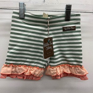 lot 25 image: Matilda Jane size 4 shorties. Green striped with ruffle detail.