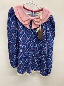 lot 87 image: Matilda Jane Size 8 Heart to Heart blue floral shirt with pink polka dot peter pan collar