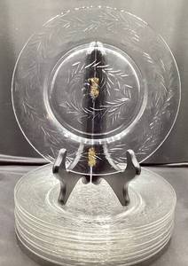 lot 45 image: American Brillant Cut Engraved Clear Glass Luncheon Plates - set of 9 - 8.5 Round
