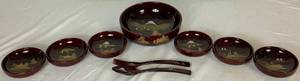 lot 48 image: Vintage 9 Piece Japanese Aizu Laquerware Salad Bowl Set