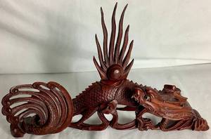 lot 53 image: Dragon and Pearl of Wisdom Handcarved Figure - 16W x 11H x 3D