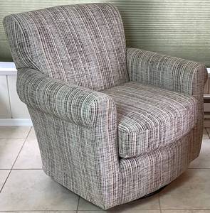 lot 35 image: Neutral Colored Stripe Fabric Swivel Rocker - Like New Condition - 36H x 33D x 35W
