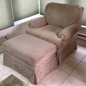 lot 38 image: Tan Fabric Armchair with Matching Ottoman