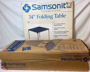 lot 59 image: Set of 4 Samsonite Folding Chairs and 34 Square Folding Table