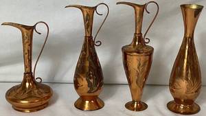 lot 70 image: Set of 4 Etched Copper Ewer Vases