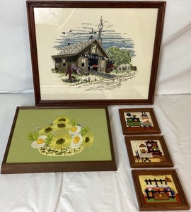 lot 78 image: Vintage Framed Needlepoint and Crewel Embroidery Artwork