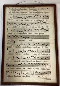 lot 91 image: Antique Dual Sided Commune Apostolorum Gregorian Chant Music Sheets (Rescued after WWI from Northern France) - 12 W x 17.5 H