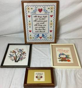 lot 94 image: 4 NeedlepointCounted CrossStitch Pieces of Art