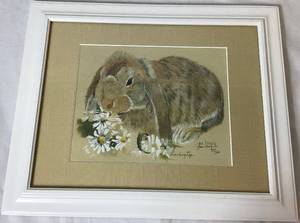 lot 90 image: Lunching Lop Jean Haefele 9071000 Signed Framed Art - 16.5 W x 13.5 H
