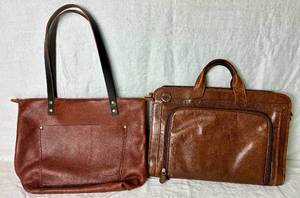 lot 127 image: Genuine Leather Bundle -Portland Leather Zippered Tote Bag and Wilsons Leather Laptop Bag