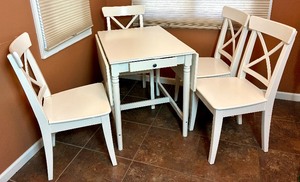 lot 36 image: Ikea Ingatorp White Drop Leaf Table with 4 Matching Ingolf Chairs