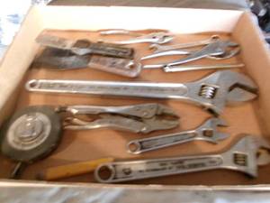 lot 44 image: Box of Tools Diamond Adjustable Wrenches & Misc