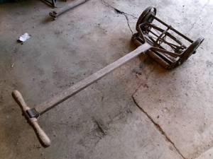 lot 51 image: Vintage Steel Wheel Push Reel Mower