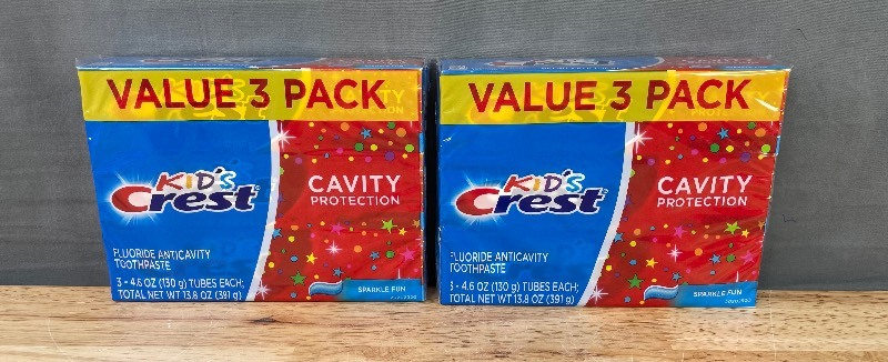 lot 81J image: 2 Brand New Kids Crest Toothpaste Value 3 Tube Packs