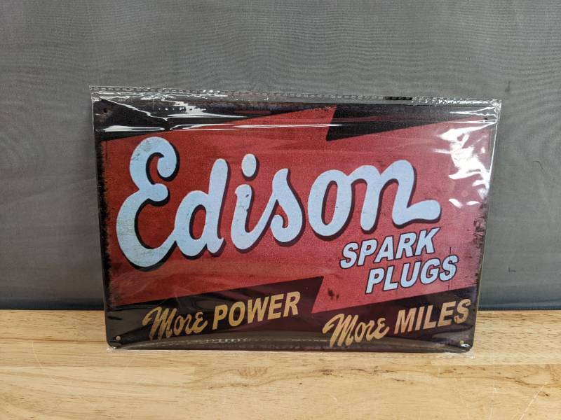 lot 73H image: Brand New Edison Spark Plugs Aluminum Sign