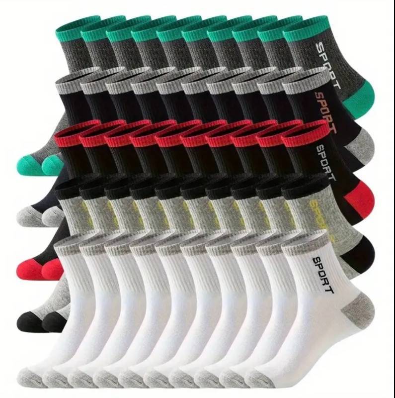 lot 4B image: 50 Brand New Mens Sport Mid Calf Sweat Absorption Black, White and Grey Socks