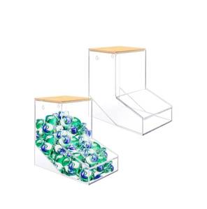 lot 636 image: 2-Pack Brand New JYPS Acrylic Laundry Pods Container with Bamboo Lid $47.00 Retail