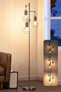 lot 54 image: Brand New Edishine Dimmable Rustic Floor Lamp, Brown $59.49 Retail
