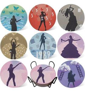 lot 65A image: Brand New Taylor Swift DIY Diamond Painting Coaster Kit - 8 Art Coasters with Holder